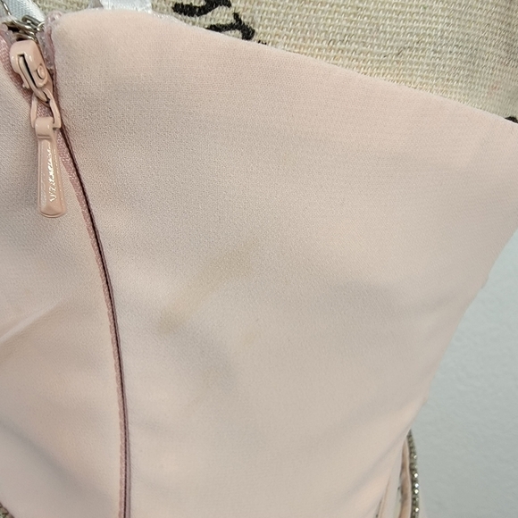 Lulus Sz 2 Maxi Dress Blush V-Neck Under Bust Embellished Corset Back Gown Slit - Picture 9 of 11